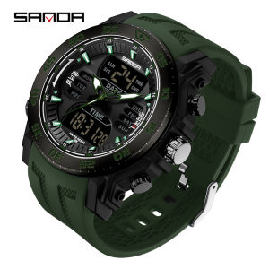 SANDA Luxury Brand Mens Watches Dual Display Watch Waterproof Sports Military Quartz Wristwatch Clock