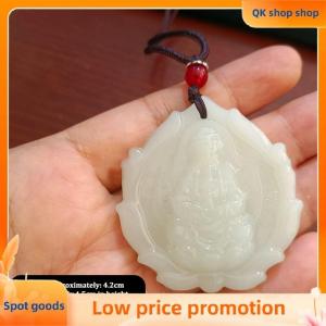 ✨QK shop✨ Chinese Style Green Jade Hand-Carved Guanyin Jade Pendant Necklace  Ornament Amulet For Women Man Lucky Jewelry Gift