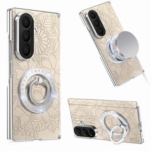 for Samsung Galaxy Z Fold 8 Ultra 8/7/6 Case HCX White | Slim Embossed Floral PU Leather Phone Case with Hinge Protection Shockproof Protective Cover for Galaxy Z Fold8