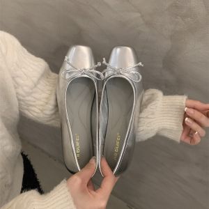 IELGY 2024 French Style Gentle Silver Bow Flat Moccasins Womens Flat