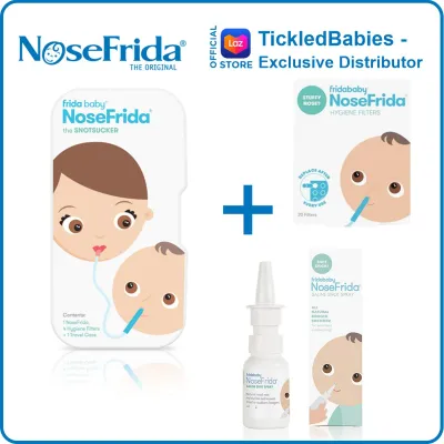 NoseFrida The Snotsucker Value Pack ( Nose Frida Nasal Aspirator Frida Saline Spray Hygiene Refill Filters (20 pcs) )