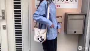 Sling bag for woman canvas bag womens crossbody shoulder small square bag leaning bear small bag simple cloth bag