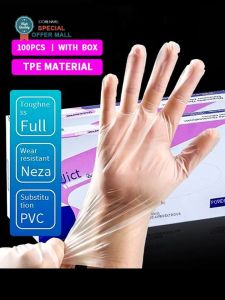 【Special Offer】Food Grade TPE Disposable Gloves 100pcs Thick Transparent High Elastic Waterproof Oil Proof for Kitchen Cooking Cleaning Restaurant Household Use Protective Gloves Heavy Duty