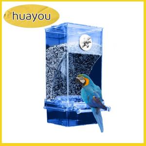 huayou Automatic No Mess Bird Cage FeederAcrylic Transparent Parrot Feeders With Perch Parakeet Food Container Cage Accessories