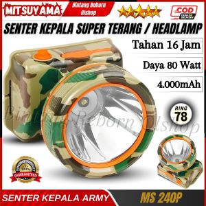 HeadLamp Super Terang Mitsuyama Ms-240P 80 Watt Cahaya Putih Tahan Hingga 16 Jam / Senter Kepala 80 Watt Super Terang ~ BRO