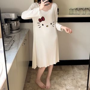 Sanrio Hello Kitty Pajama Skirt Anime Woman Autumn Long Sleeves Dress Fashion Soft Light Thin Homewear Cute Student Nightwear