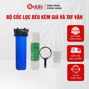 Bộ cốc béo lọc nước 20 inch ren 34 dùng cho hệ thống lọc nước sinh hoạt kèm tay vặn & giá đỡ