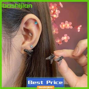 bashijian 2Pairs Personalized Creative Mini Simulated Fly Earrings For Men Women Funny Abstract Niche Jewelry Accessories Couple Gift