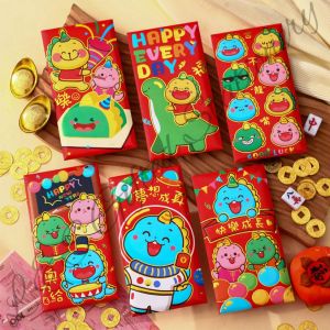 L&S Gifted Stationery CNY 6pcs/Set CNY Red Envelope Bag 2024 CNY Dragon Red Packet Creative Cute Cartoon 6个 龙年红包袋 新年红包封 可爱 卡通