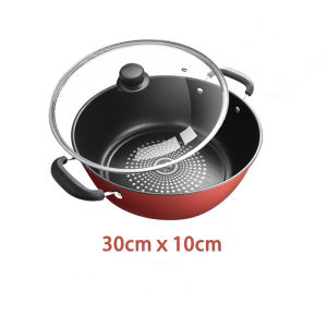 monqiqi กระทะไฟฟ้า 3L กระทะไฟฟ้าเอนกประสงค์ ฝาแก้ว ปรับไฟได้ อเนกประสงค์ ต้ม ผัด ทอด ขนาด 12นิ้ว มีซึ้ง - ไม่มีซึ้ง เคลือบเทปล่อน - Red