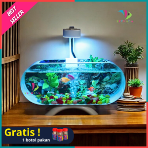 Promo !! 1 Set lengkap Aquarium mini plus mesin oxygn glembung  dan lampu LED 3 Watt (M02)