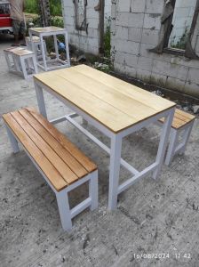 MEJA KURSI CAFE Restoran SET (1 Meja + 2 Kursi) Warna Oak