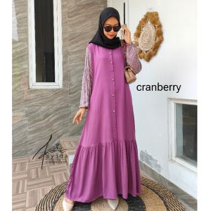 Gamis Rayon Twill Adeeva MIx Salur Full Kancing Depan