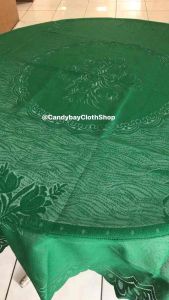 Taplak Meja Tamu / Taplak Meja Makan 6 Kursi Bundar Diameter 180 cm Bahan Kain polyester Corak Bunga Tulip Rumput Laut SPESIAL HIJAU NATAL