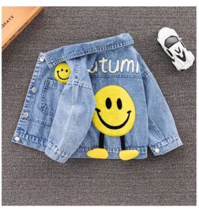 Áo jeans in Mặt cười cho bé