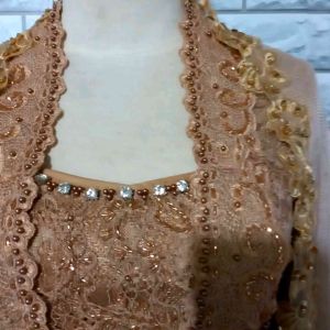 set kebaya akad nikah mocca kebaya kutubaru + longtorso + rok dan slendang