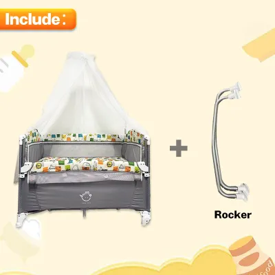 Baby Crib 2 Layer Foldable Portable Baby Playpen Travel Cot With mosquito net hanging toys storage basket Baby Bed For Toddler Co-sleeper Crib For Baby