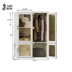 ANTBOX Lemari Pakaian Susun Transparan Serbaguna 6 Box 1 Gantungan Baju Lemari Pakaian Minimalis