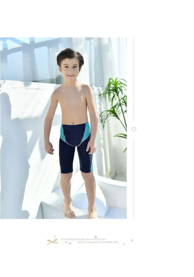2023 RF New Arrived Boy's Swimming Trunks Cute Swimming Pants Boy Middle  and Large Boy's Students Hot Springs Navy Lycra Fiber