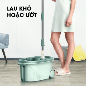 Bộ cây lau nhà cao cấp 2 bánh xe kèm cây lau xoay 360 độ lau mọi ngóc ngách sàn nhà lau khô lau ướt lau nhà thông minh tiện lợi Bonbox BCT704