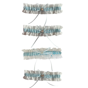 Lace Trim Bowknot Wedding Thigh Garter Belt In Wathet Blue With Elastic Band for Bride Gift Or Bridal Party Decoration