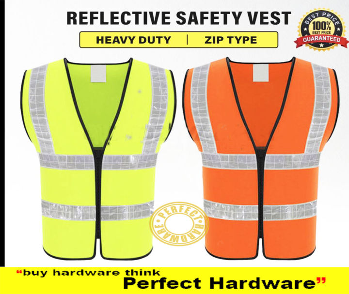 ( Heavy Duty Type ) Reflective Line Safety Vest Reflective Zip Green ...