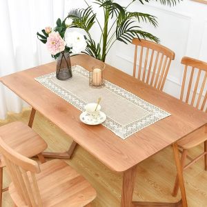 Linen Rustic Farmhouse Style Short Table Runner Beige Lace Basic Flax Dresser Scarf 36 Inch