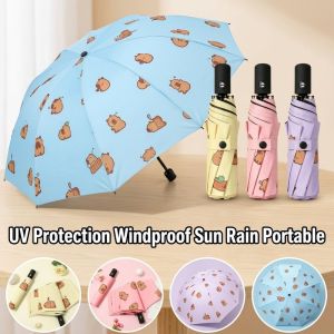Capybara Foldable Umbrella UV Protection Windproof Travel Compact Portable Cute School Daily Use