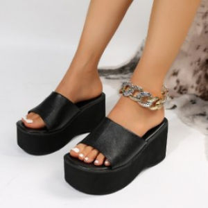 [Free Shipping] WomenS Summer New Style Thick-Soled Platform Sandals Large Size High Heel For Outdoor Wear One-Strap Design