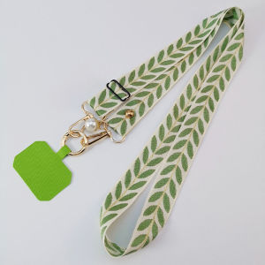 (HD1)Long Adjustable Phone Shoulder Sling: Crossbody Wide Cloth Lanyard with Pearl Charm Strap & Cellphone Keychain Function