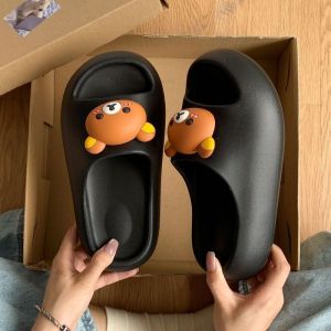 [Free Shipping] Incredibly Cute For Summer~ WomenS EVA High-Heeled Slippers For Outdoor Wear Height-Increasing Non-Slip Cute Bear Head Design CoupleS Slippers