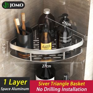 【JOMO】No Drill Space Aluminum Bathroom Rack Bathroom Shelf Organizer Storage Shelf Rack Corner Shelf Rack Bathroom Accessories