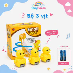 Đồ Chơi Vịt Leo Cầu Thang Phát Nhạc 3 Tầng 3/6/9 Vịt Cho Bé Chạy Đèn Vui Nhộn Tặng Kèm Pin
