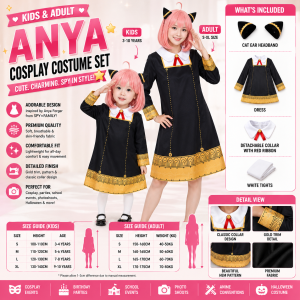 (Ready Stock) SPY×FAMILY Cosplay Costumes Dress Anya Forger Women Girls Dress Halloween Princess Party Anime Outfit