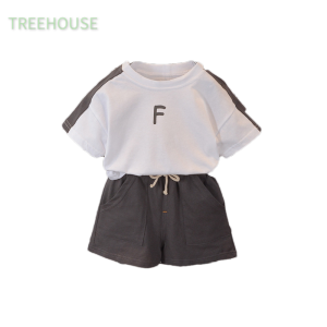 TREEHOUSE baby t shirt set Letter pattern cotton short-sleeved shorts two-piece set simple casual boys clothing set