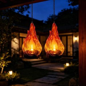 HOTOTO Waterproof Solar Lantern Flame Effect Atmosphere Decor Outdoor Lights Portable Hanging Garden Lantern Garden