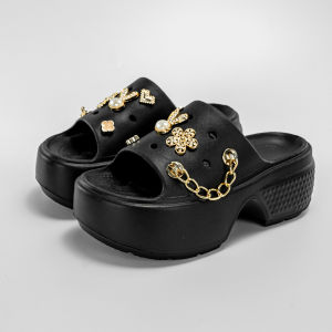 Free Shipping Gold Chain Rabbit Design Thick-Soled Slippers For Women Fashionable Summer Outdoor Sandals Korean-Style Flip-Flops Trendy Beach Sandals