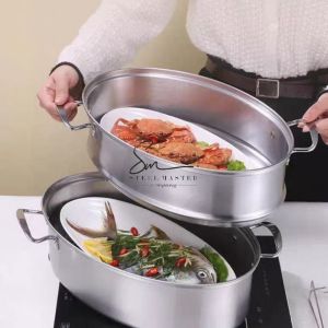 Multifunction Stainless Steel Steamed Fish Pot 2 Layer Oval Steamer Seafood Induction Cooker Gas Stove Steamer