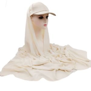 Tudung Shawl Chiffon Pearl Chiffon Lace Scarves High-end Womens Long Head Scarf BaseBall Cap Solid Color Pearl Scarf With Cotton Baseball Cap One 2-piece Female Fashion Set Headscarf