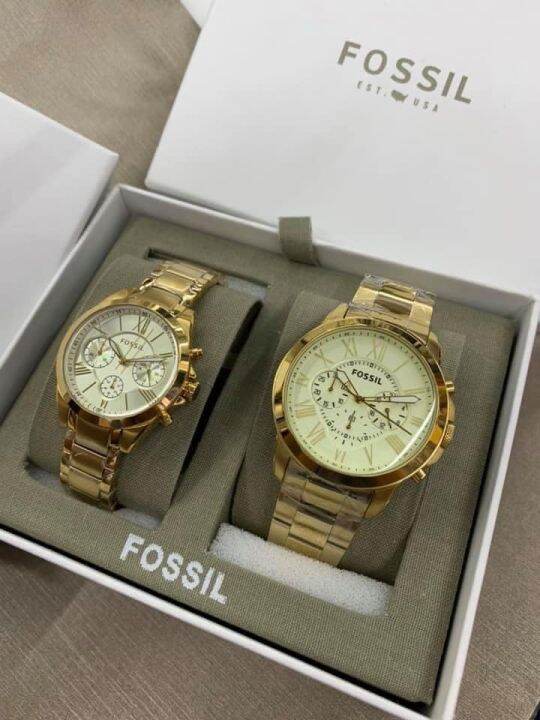 Fossil couple watch outlet gold