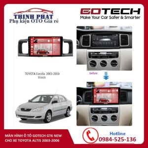 [Hỗ Trợ Lắp Đặt] Màn hình ô tô android.gotech GT6 kèm mặt dưỡng 9 inchjack zin theo xe Toyota Altis 2003-2006 lắp sim 4G thu phát wifi Màn hình DVD android giá rẻ Nghe nhạc xem phim hình ảnh trung thực sắc nét camera lùi.màn dvd ô tô