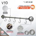 VTO Multipurpose 5-Hook Stainless Steel Wall Mounted Bathroom & Kitchen Utensil Rail Set Holder With ABS Strong Vacuum Suction Roller Kitchen Storage Rack Organizer, Toilet Shelving & Bathroom Accessories 877-12-05 (Polished Chrome). 