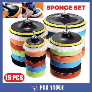 PROSTORE 19pcs Sponge Set Car Polishing Cleaning 4 Inch 100mm Waxing Buffing Pad Kit 1 Set Polish Bersihkan Kereta