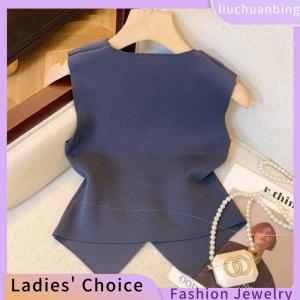 [COD] liuchuanbing Jewellery เสื้อกั๊กถักแขนกุดคอวีสำหรับผู้หญิงจากฝรั่งเศส