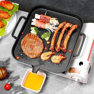 [SG SELLER LOCAL STOCK] Cooker Baking Tray Square Barbecue Tray Teppanyaki Smokeless Non-Stick Barbecue Pot Barbecue Supplies