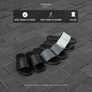 Dép quai ngang nam LEMANS da bò 03 màu - LS06.2 đế cao su có mùi thơm Bảo hành 06 tháng