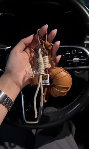 Leather croissant bag milk tea coffee ice cream accessory pendant bag charm handmade woven rope keychain