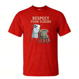[Local Stock] HBESTY  Respect Your Elders Phone Evolution White Tee Tech Humor Men Top Generational Meme T-Shirt Funny Cartoon Shirt