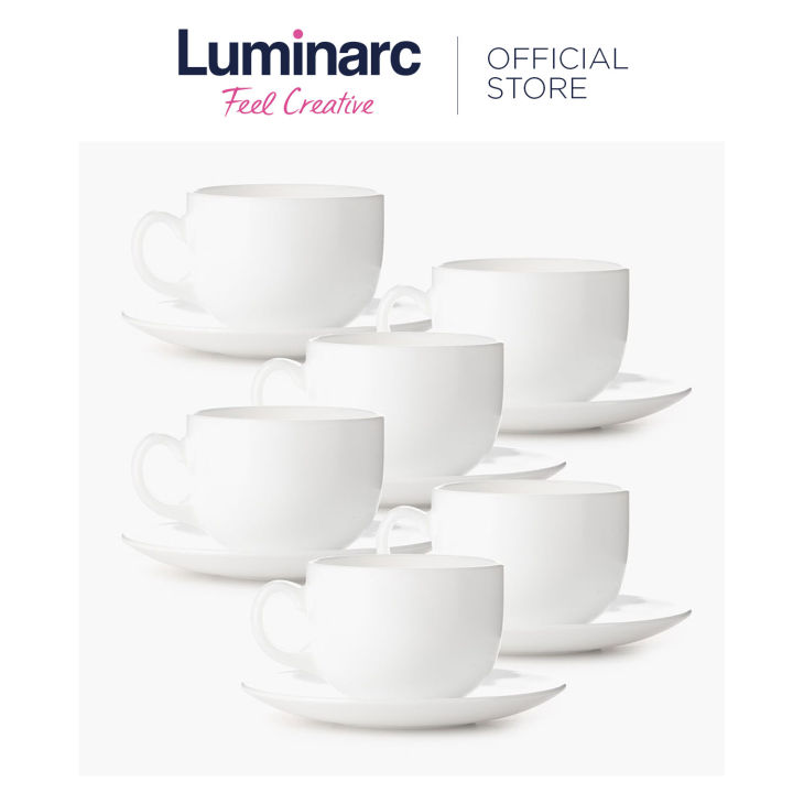 Luminarc Evolution Peps 6 pairs 22cl White Coffee Cup and Saucer Set