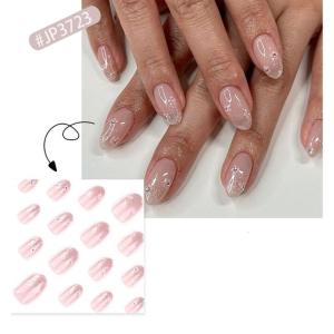 24 Pcs Ngắn Vòng Báo Chí Trên Móng Tay Hoa móng tay giả bằng nhựa acrylic đơn giản Móng Tay Lấp Lánh bọc hoàn toàn Dính Trên Móng Tay Cho Phụ Nữ